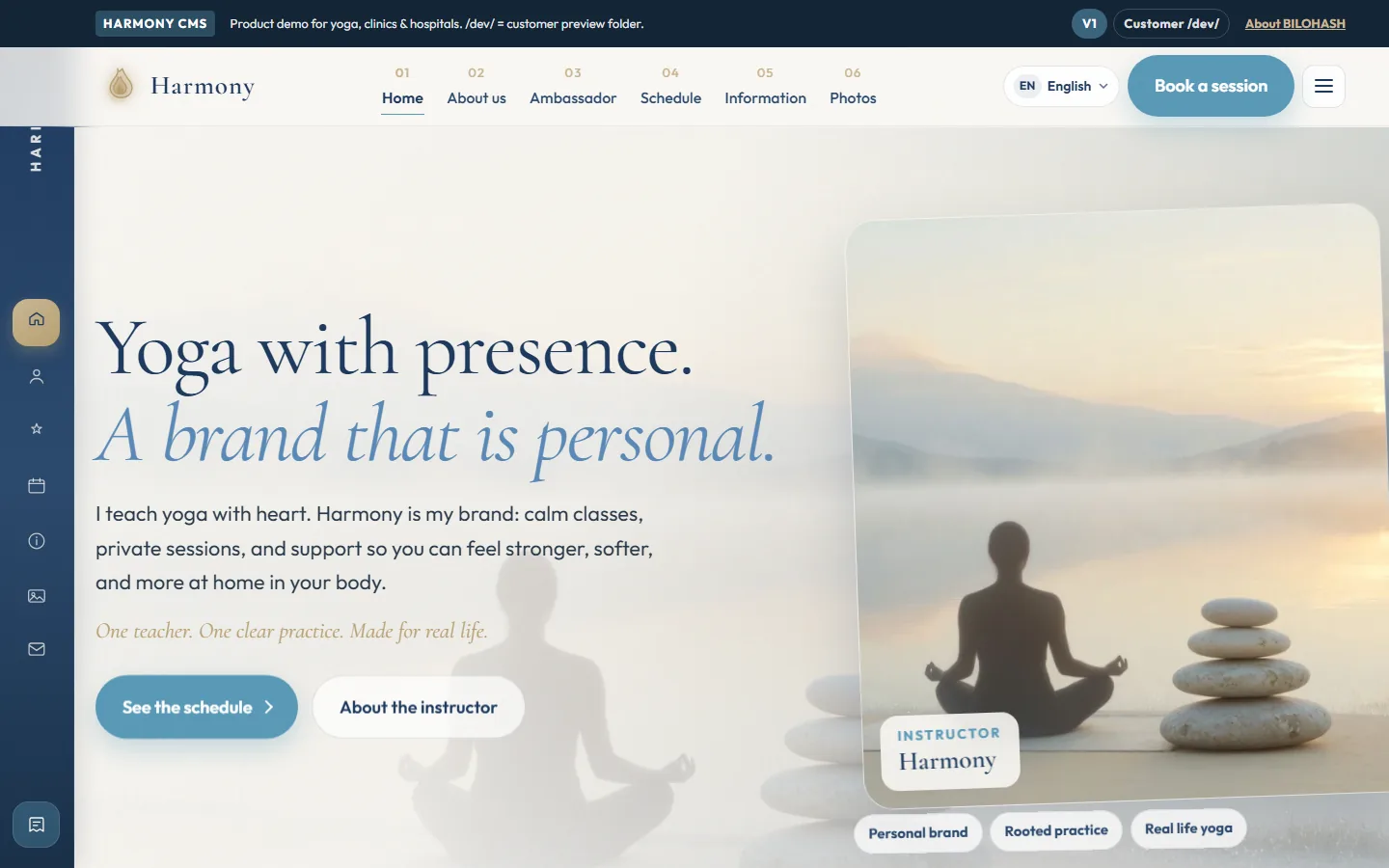 Harmony CMS — PHP Website Script for Yoga Studios, Clinics & Hospitals