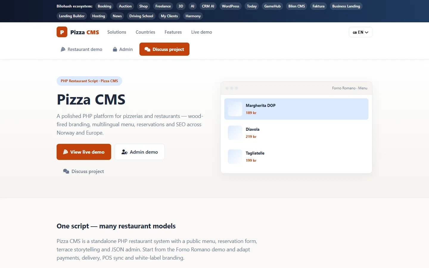 Pizza CMS — PHP Restaurant Script for Menu, Reservations & Local SEO