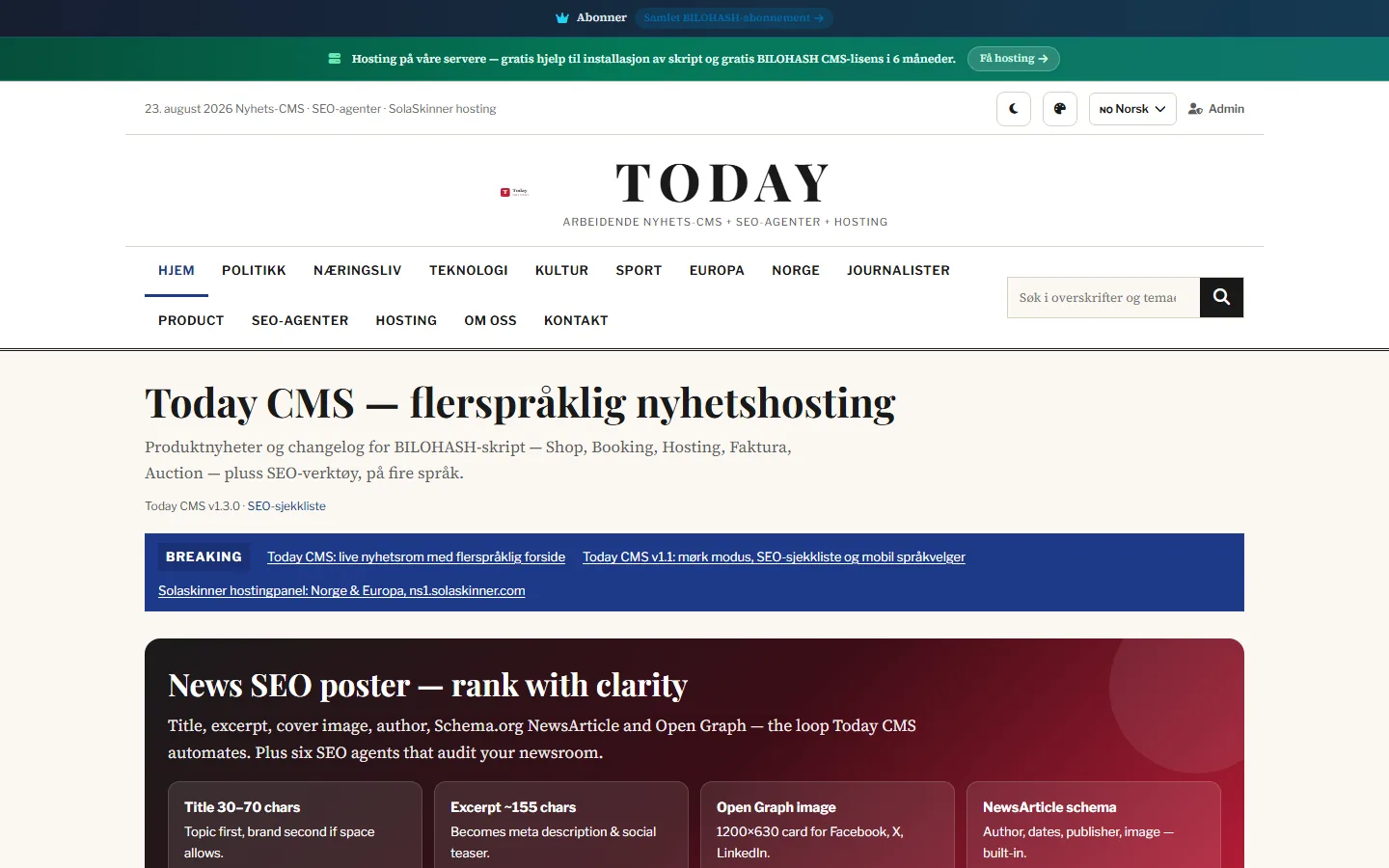 Today CMS — PHP News Portal Script for Publishers, Categories & SEO