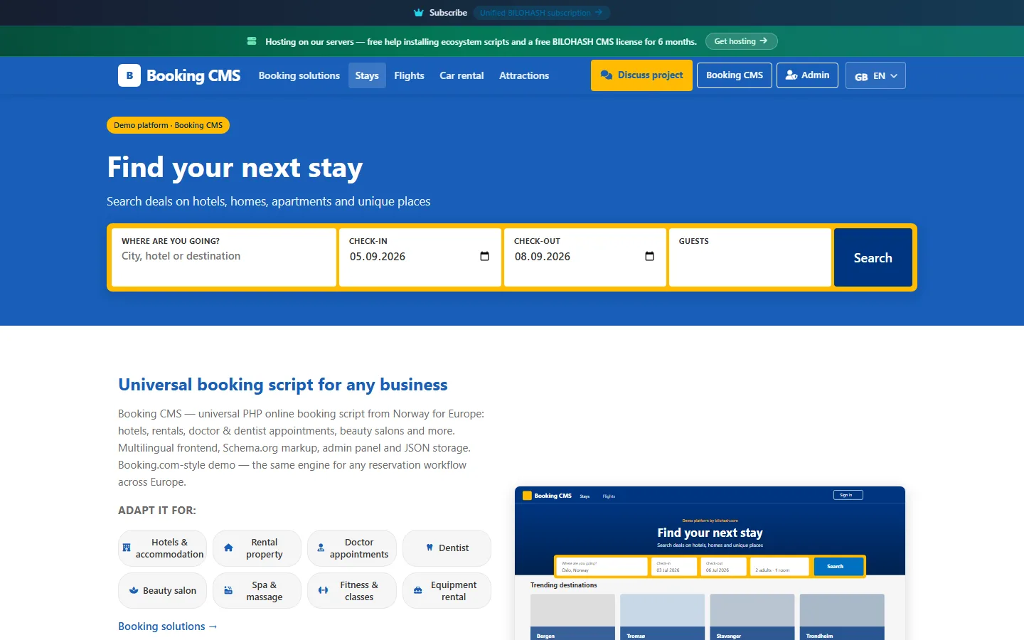 Booking CMS — PHP Reservation Script for Hotels, Rentals, Clinics & Salons