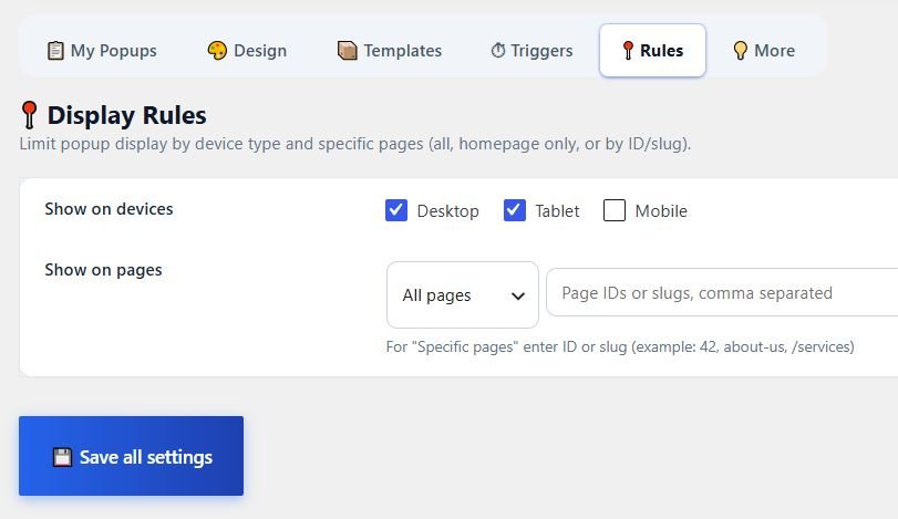 Device & Page Targeting Rules