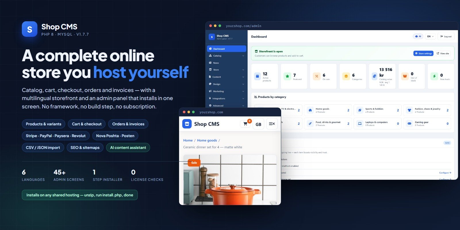 Shop CMS — PHP E-commerce Script for Catalog, Cart, Checkout & SEO